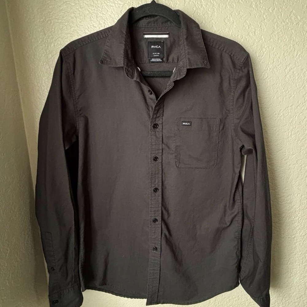 RVCA Mens Small Black Button Down Long Sleeve Shirt